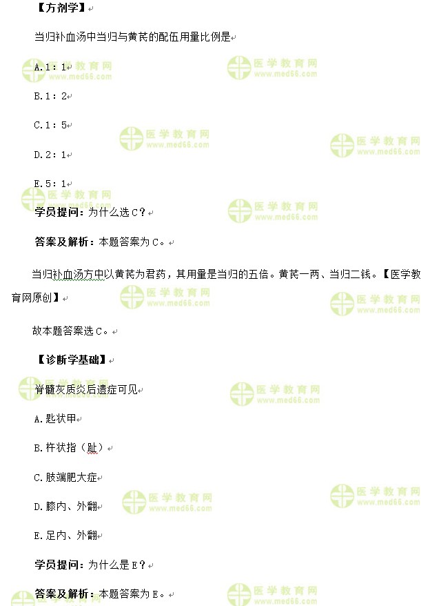 醫(yī)學教育網(wǎng)中醫(yī)內(nèi)科主治醫(yī)師《答疑周刊》2017年第6期