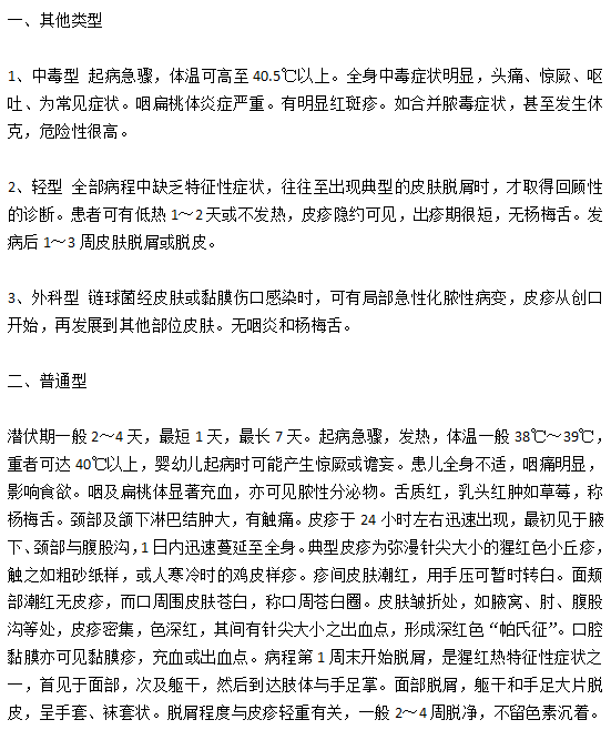 臨床常見(jiàn)的小兒猩紅熱病癥類型有哪些？