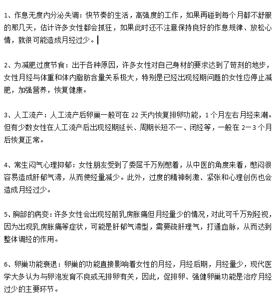 導(dǎo)致女性月經(jīng)量少的6大主要原因分別是什么？