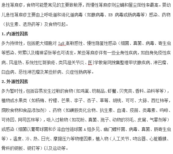 導(dǎo)致小兒蕁麻疹的外源和內(nèi)源誘因有哪些？