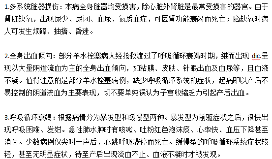 臨床上羊水栓塞的主要癥狀有哪些？