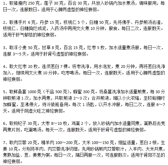 日常生活中常見的神經(jīng)衰弱食療方有哪些？