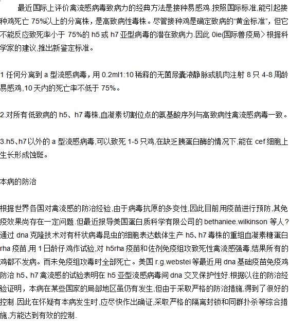 鑒定高致病性禽流感的標(biāo)準(zhǔn)是什么？