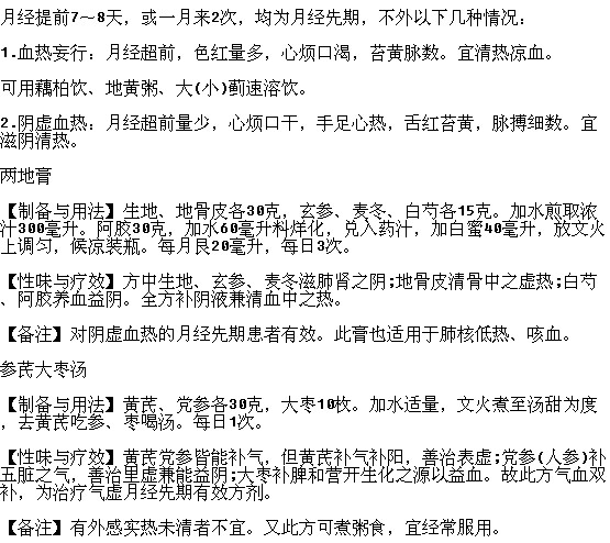 月經(jīng)提前的飲食治療方法有哪些？