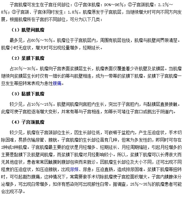 子宮肌瘤由于生長(zhǎng)位置不同可分為哪幾類