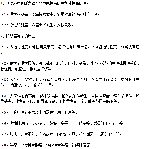腰腿痛的兩種主要病癥類性以及的常見致病原因是什么？