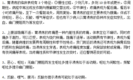 日常生活中胃潰瘍的典型癥狀有哪些？
