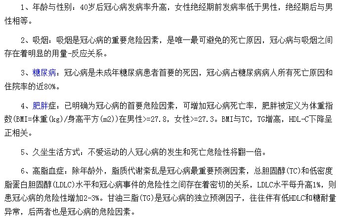 冠心病形成的六大因素都是什么？