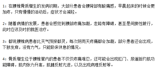腰椎骨質(zhì)增生腰椎不同時(shí)期的癥狀分別表現(xiàn)為什么？