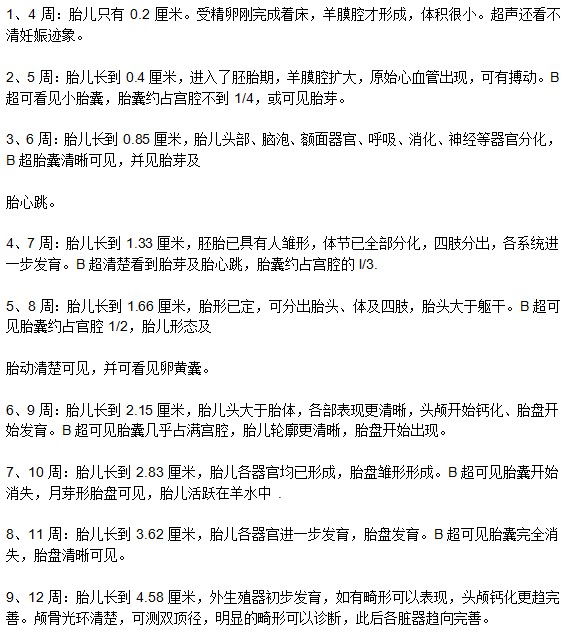 孕囊胎兒大小對(duì)照表