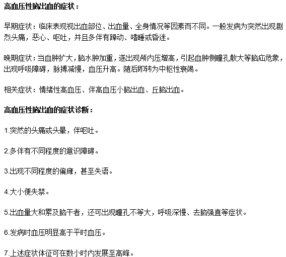 高血壓性腦出血的癥狀表現(xiàn)有什么？如何診斷