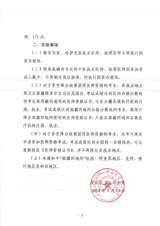 新疆2018年執(zhí)業(yè)助理醫(yī)師筆試分數(shù)線（省線）