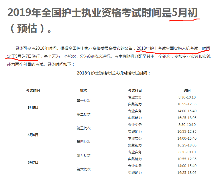 2019護士考試時間