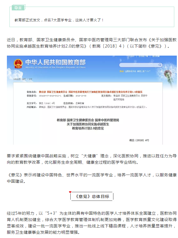 【醫(yī)學(xué)專業(yè)推薦】三大部門聯(lián)合發(fā)文，這7大醫(yī)學(xué)專業(yè)要火了！
