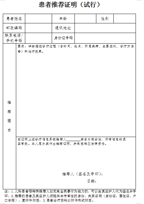 中醫(yī)醫(yī)術(shù)確有專長(zhǎng)醫(yī)師資格患者推薦證明填寫方式（上海市）