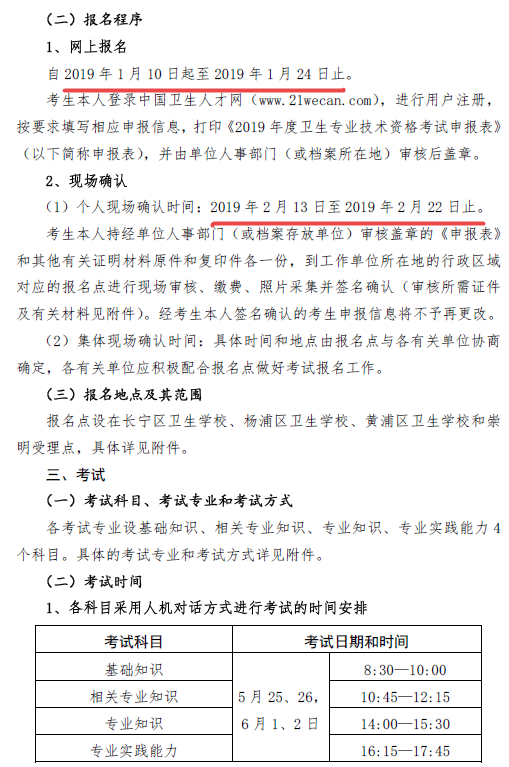 上?？键c2019年衛(wèi)生資格考試報名確認(rèn)時間
