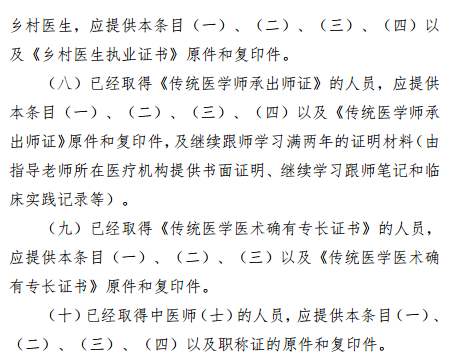 報考湖南省中醫(yī)專長醫(yī)師資格考試需要提交哪些資料？