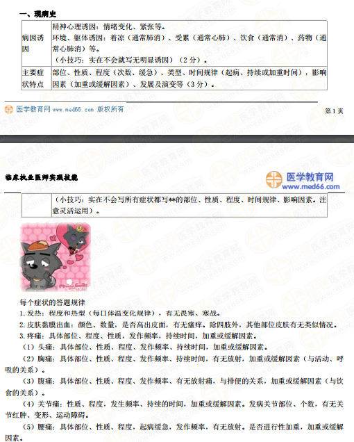 【內(nèi)部資料】臨床助理醫(yī)師實踐技能考試病史采集答題模板