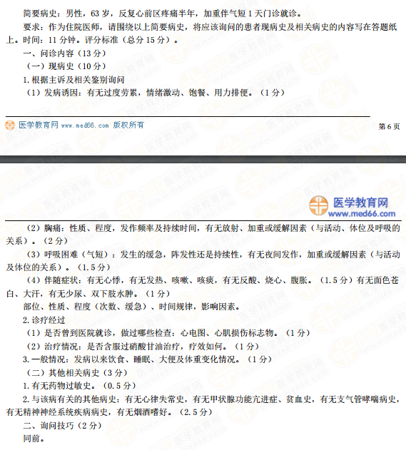 臨床助理醫(yī)師實(shí)踐技能病史采集模板-胸痛！