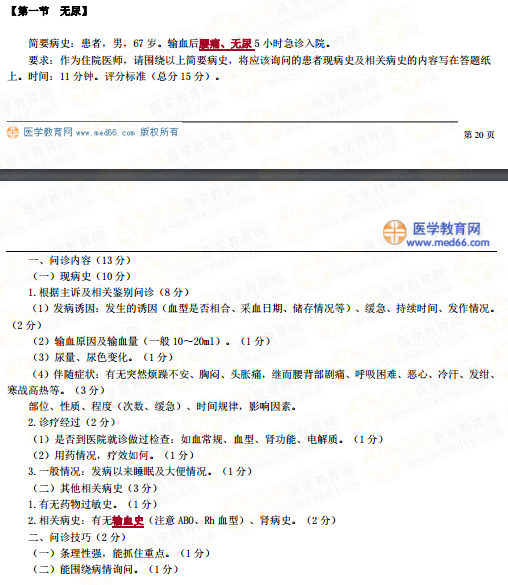 臨床助理醫(yī)師實(shí)踐技能第一站“無(wú)尿、少尿與多尿”病史采集要點(diǎn)