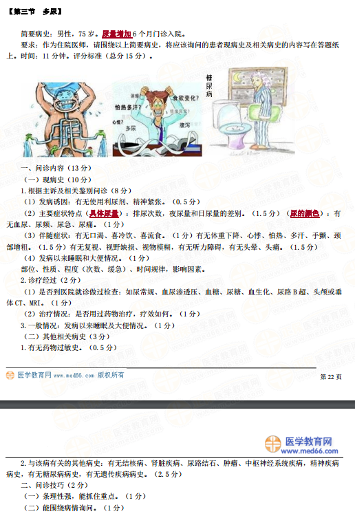 臨床助理醫(yī)師實(shí)踐技能第一站“無(wú)尿、少尿與多尿”病史采集要點(diǎn)