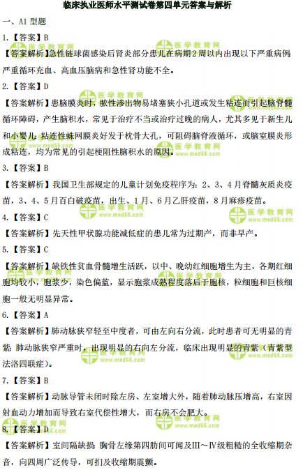 2019年臨床執(zhí)業(yè)醫(yī)師高頻試題 第四單元 150題！