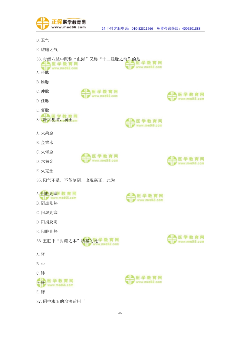 2019年中醫(yī)執(zhí)業(yè)醫(yī)師?？紲y評卷第一單元（31-60題）