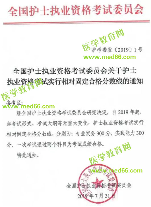 2019年護士資格考試分數(shù)線公布：300分！