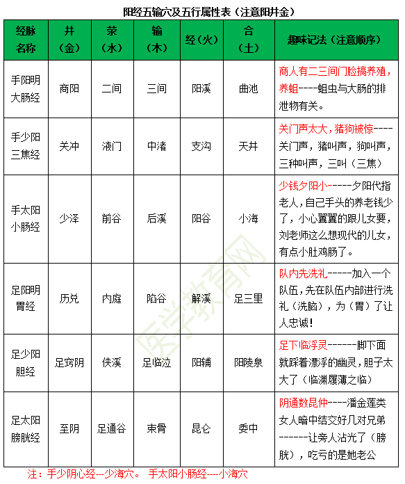 十二經(jīng)脈五輸穴的穴名及其五行屬性