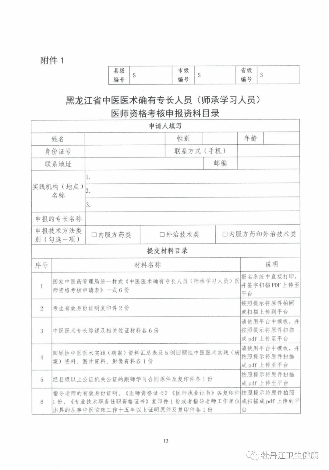 黑龍江省中醫(yī)醫(yī)術(shù)確有專長(zhǎng)人員(師承學(xué)習(xí)人員)醫(yī)師資格考核申報(bào)資料目錄 黑龍江省中醫(yī)醫(yī)術(shù)確有專長(zhǎng)人員(師承學(xué)習(xí)人員)醫(yī)師資格考核申報(bào)資料目錄