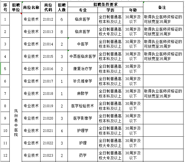 安徽省鳳臺(tái)縣中醫(yī)院2021年度公開(kāi)招聘46人崗位計(jì)劃表1