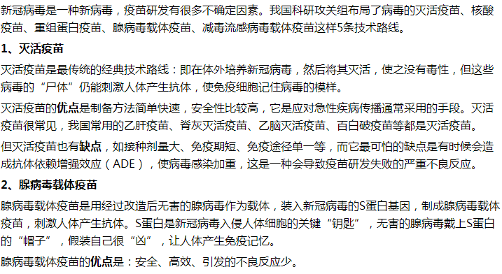 5種新冠疫苗的種類和優(yōu)缺點(diǎn)各自都是什么？
