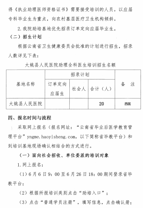云南大姚縣人民醫(yī)院2022年助理全科醫(yī)生培訓(xùn)招生簡章3