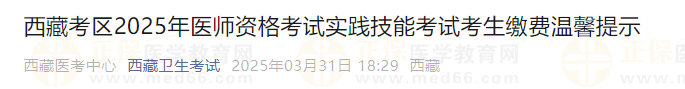西藏考區(qū)2025年醫(yī)師資格考試實(shí)踐技能考試考生繳費(fèi)溫馨提示