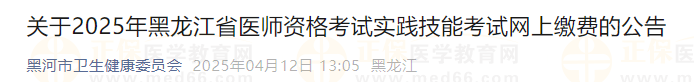 關(guān)于2025年黑龍江省醫(yī)師資格考試實(shí)踐技能考試網(wǎng)上繳費(fèi)的公告